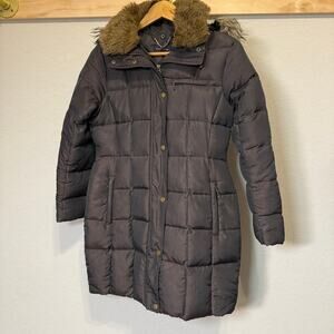 Women's Lands' End Dark Brown Quilted Puffer Parka Jacket Size XS-P 2-4